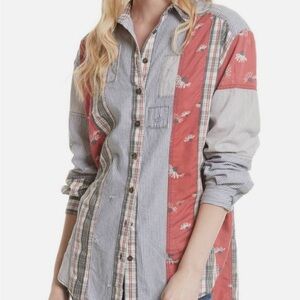 Free people plaid distressed block color button down flannel size XS fits XS-M
